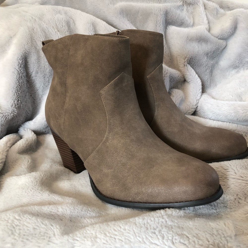 Torrid Taupe Faux Suede Heeled Booties - Size 11W